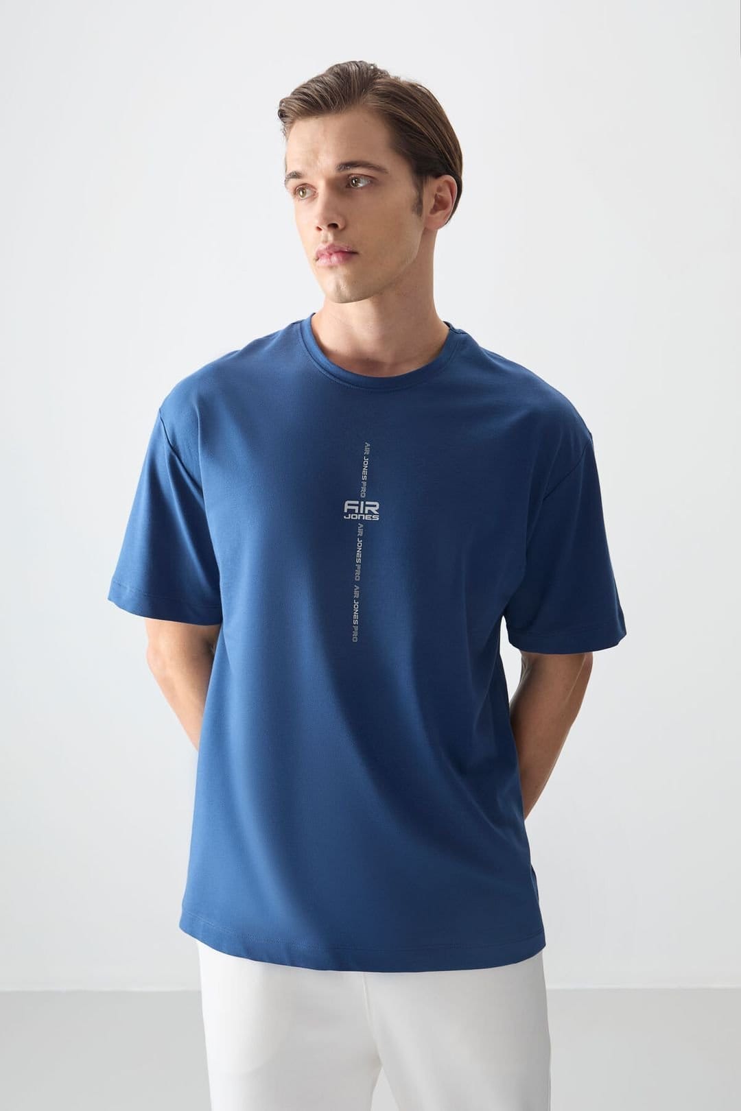 Tommy Life Tommy Life Men's Oversized Printed Crew Neck T-Shirt in Mid Blue - 4