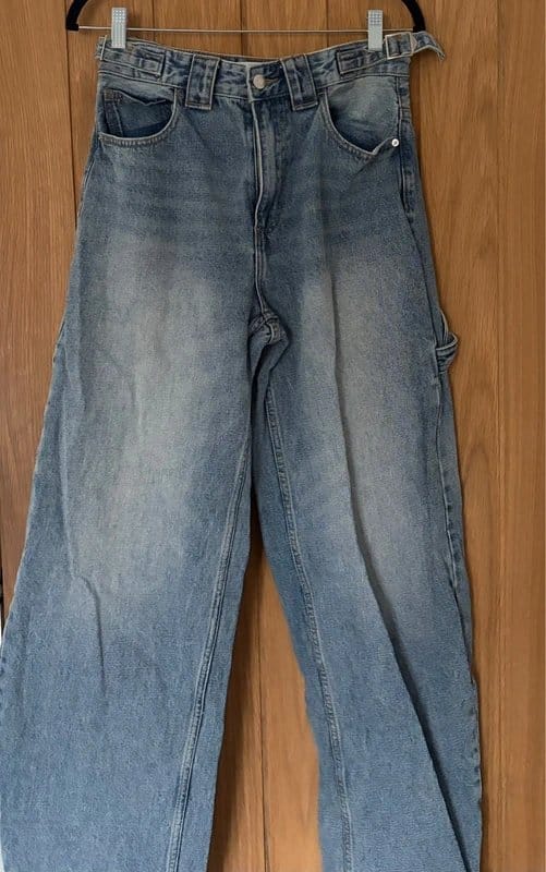 Bershka Blue Denim Carpenter Wide-Leg Jeans