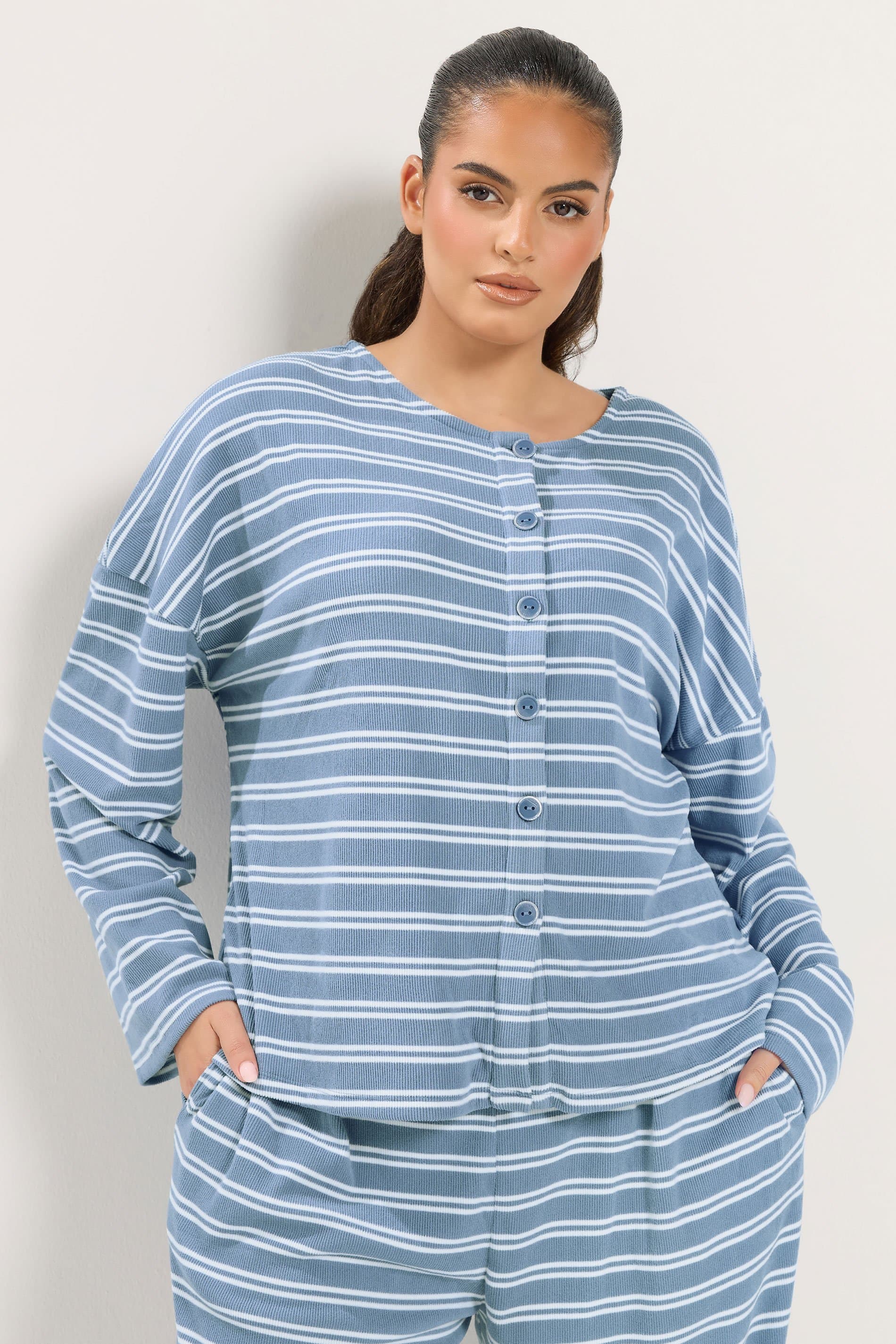 Yours Plus Size Blue Striped Button Up Top