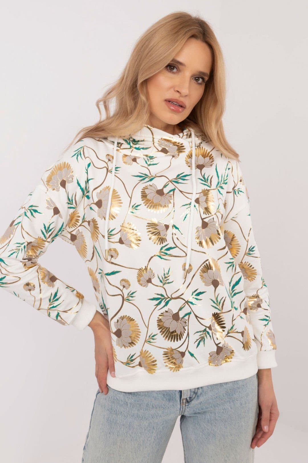 Love Lace Love Lace Women's Colorful Cotton Elastane Hooded Sweatshirt in White