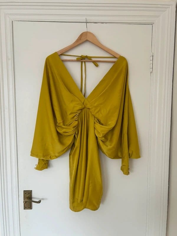 ASOS Design Mustard Satin Batwing Dress