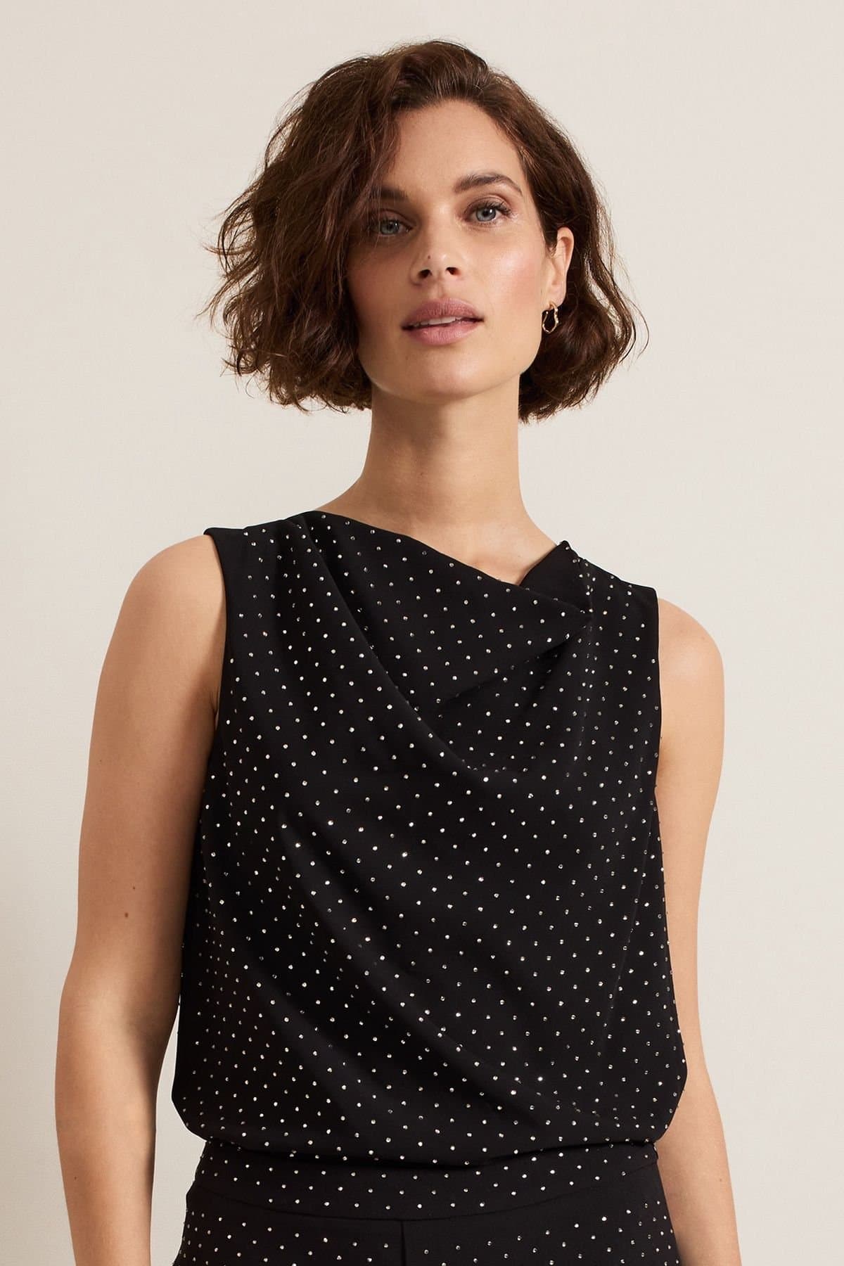 Phase Eight Phase Eight Black Cowl Neck Top with Silver Studs