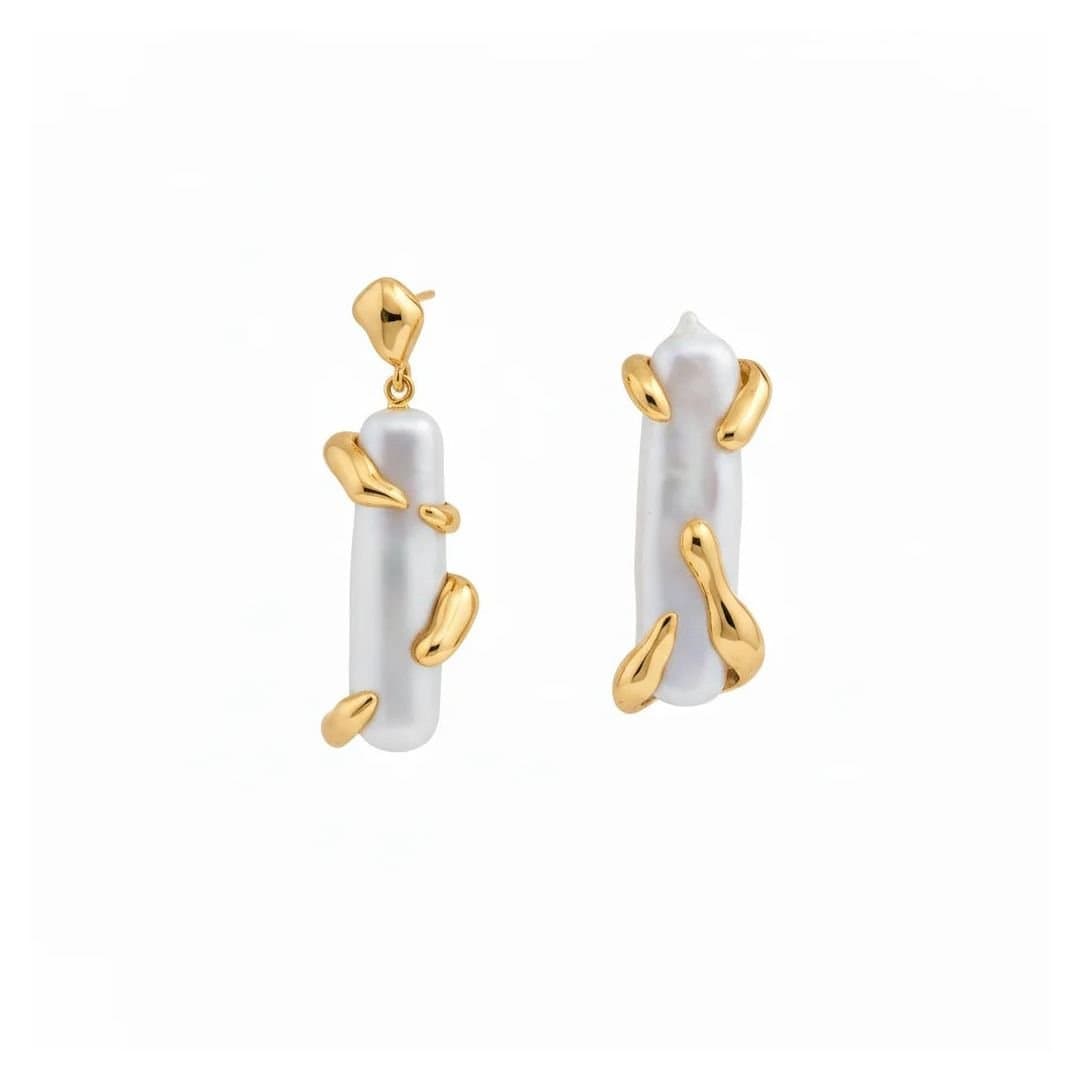 Angel Barocco Angel Barocco Women's Stick Baroque Pearl Earrings - Gold