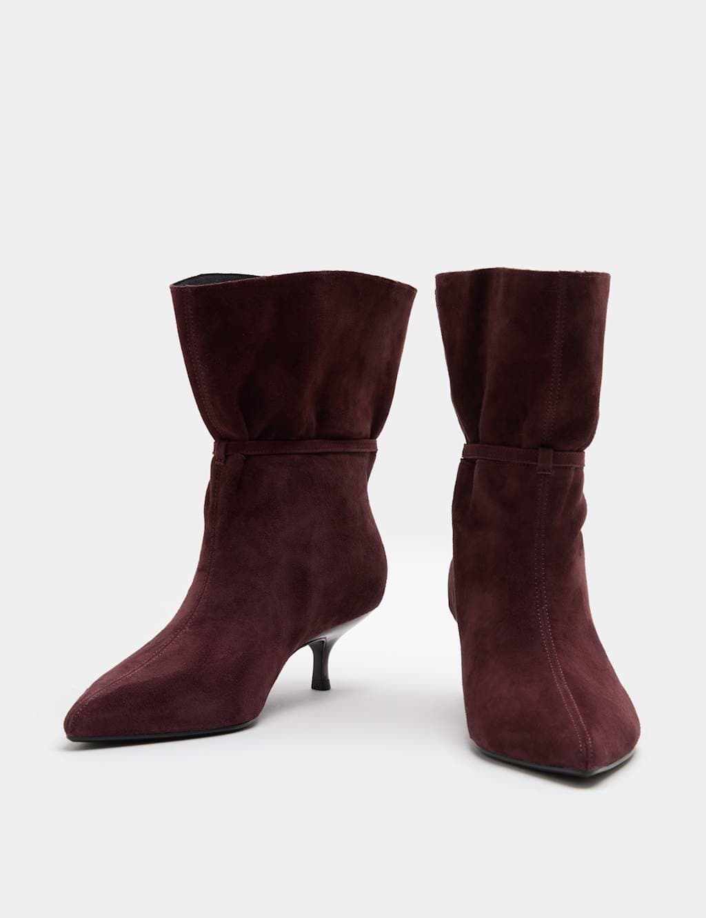 Marks & Spencer M&S Wine Suede Buckle Ruched Kitten Heel Ankle Boots
