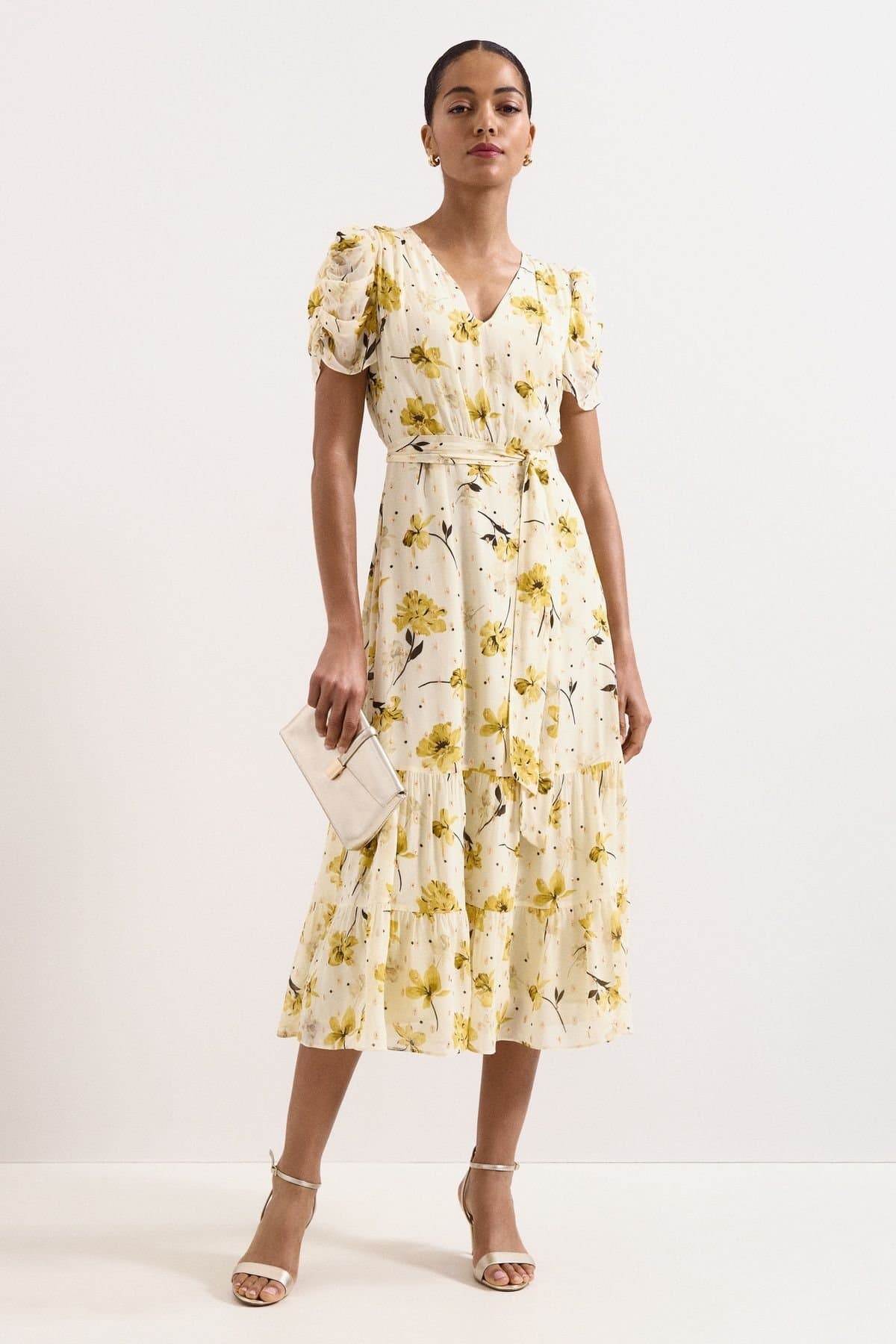 Phase Eight Phase Eight Women's Azalea Midi V-Neck Tie-Waist Dress in Cream