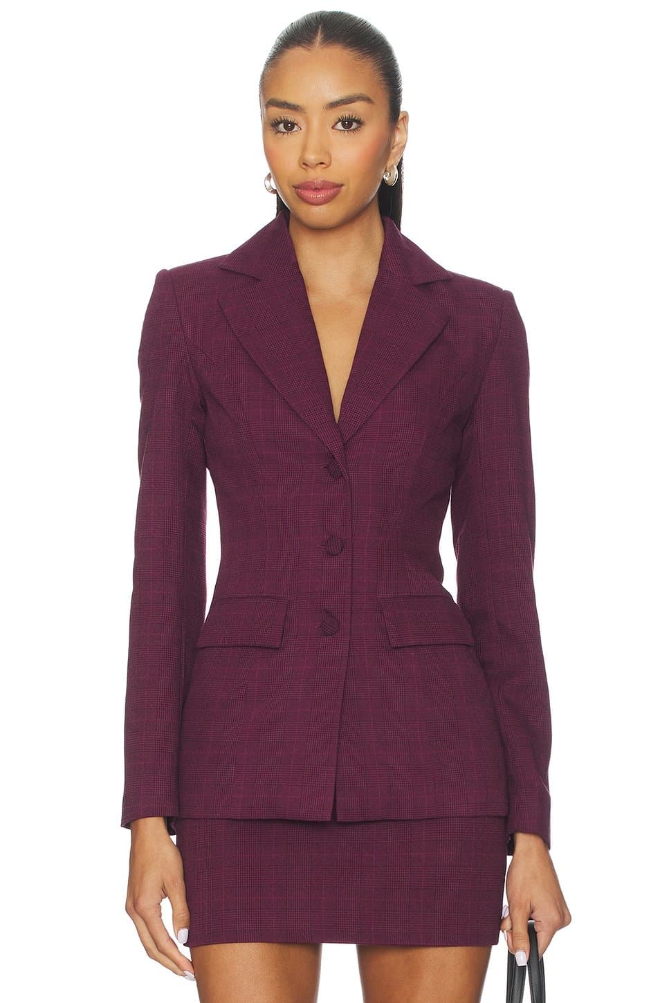 revolve Revolve Wine Plaid Checkered Blazer