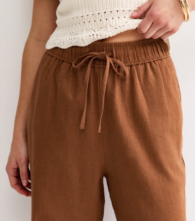 New Look Women's Petite Rust Linen Blend Wide Leg Trousers New Look - 2