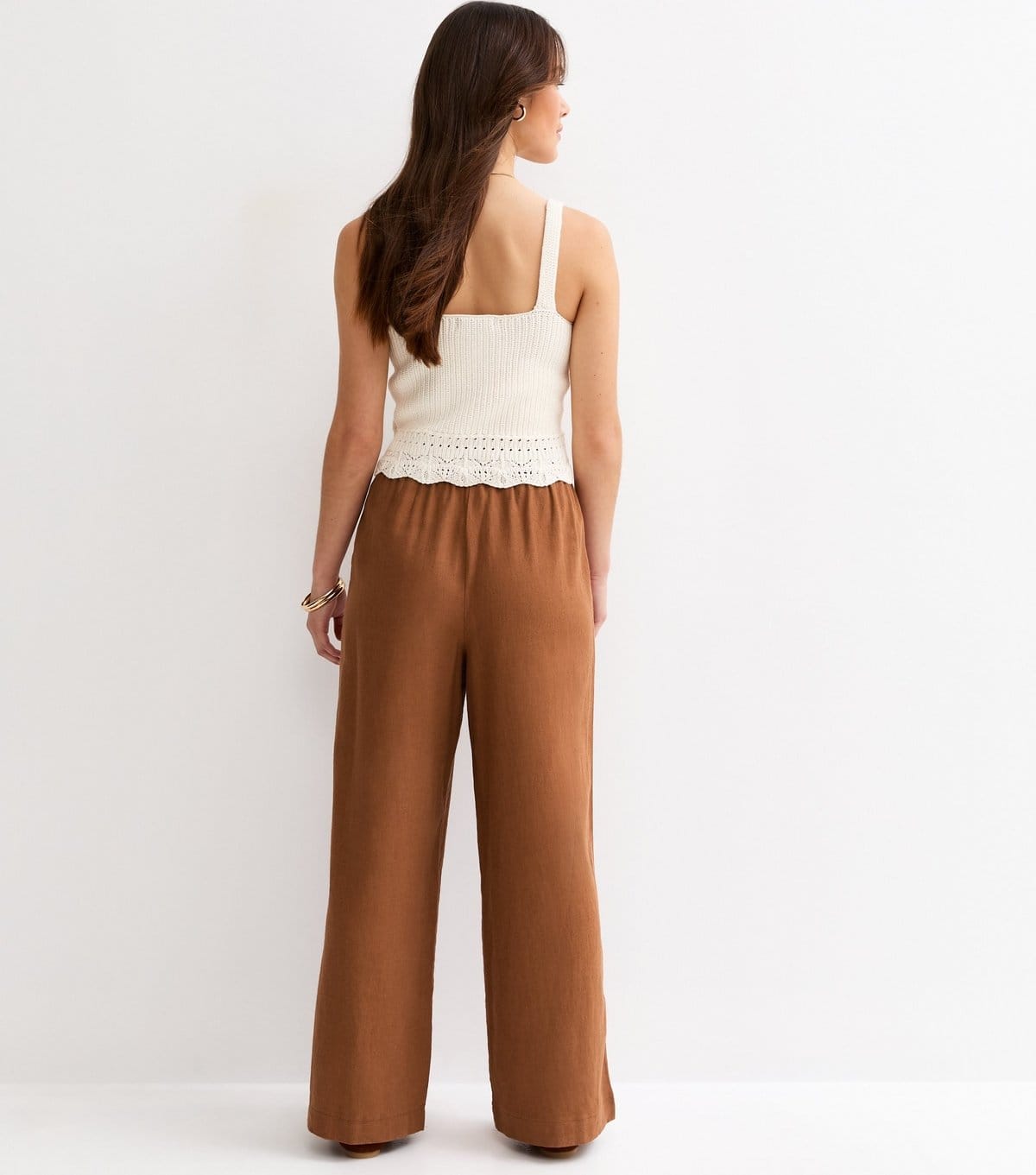 New Look Women's Petite Rust Linen Blend Wide Leg Trousers New Look - 4
