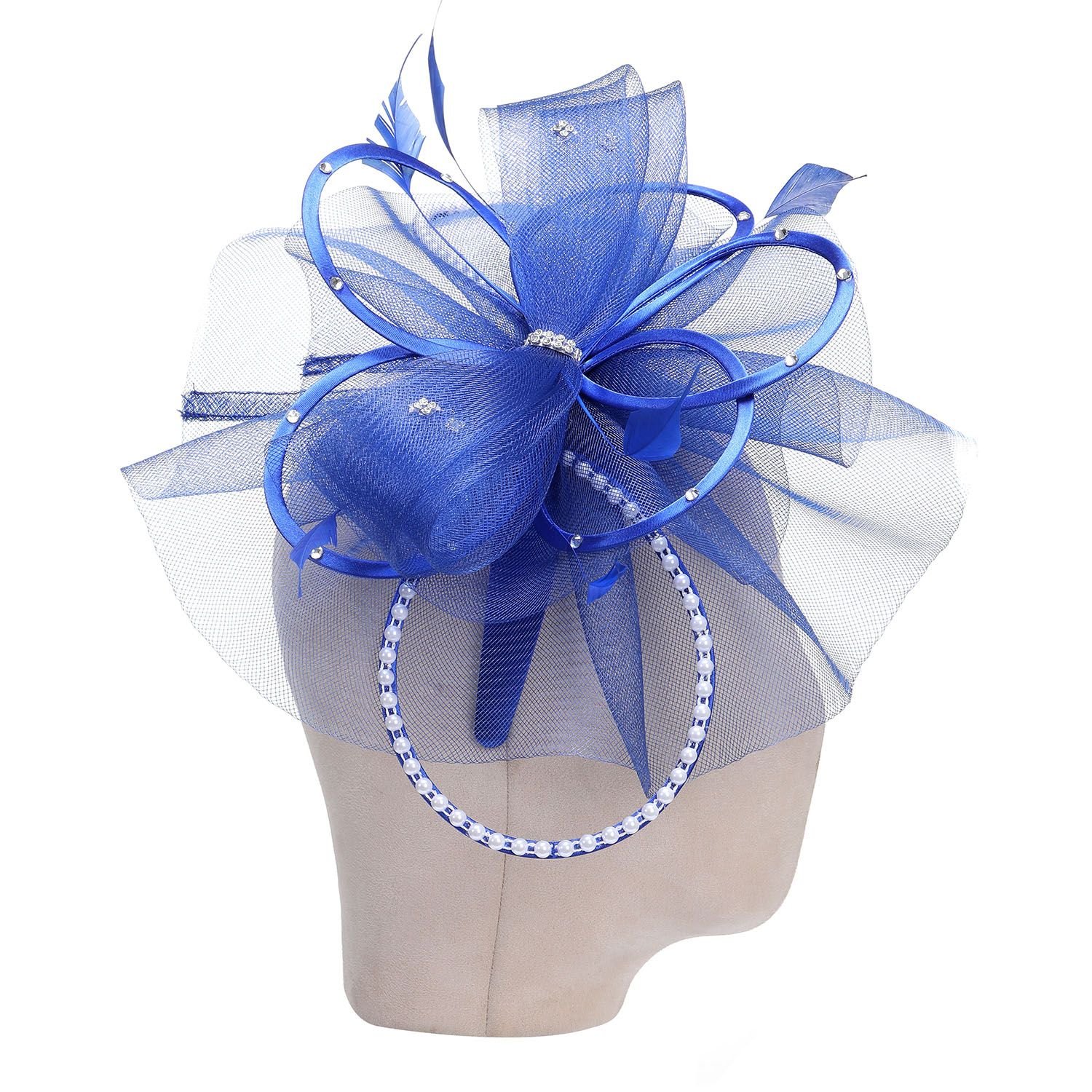 PEACH ACCESSORIES PEACH ACCESSORIES Women's Jewelled Temptation Exquisite Feathered Fascinator in Royal - 3