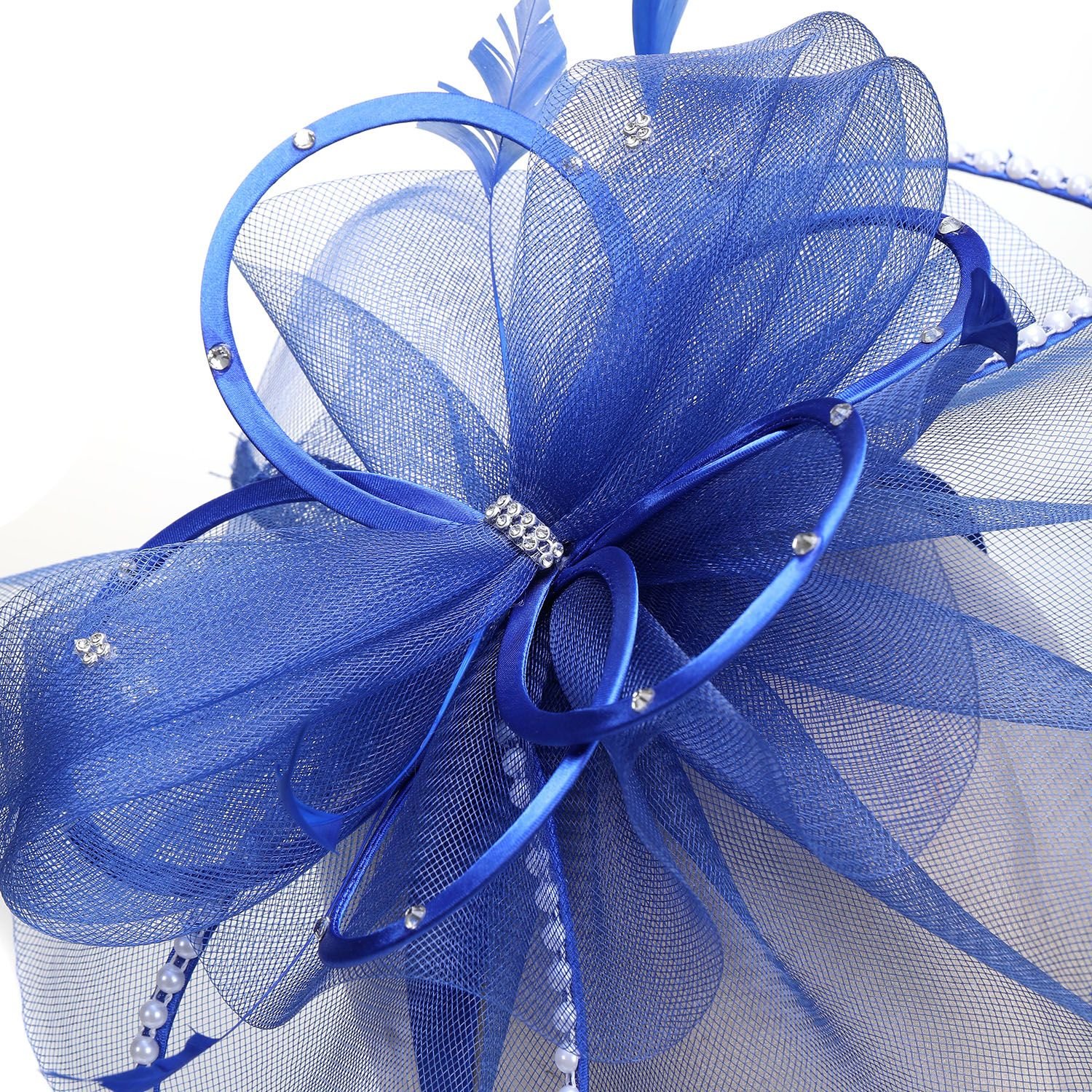 PEACH ACCESSORIES PEACH ACCESSORIES Women's Jewelled Temptation Exquisite Feathered Fascinator in Royal - 4