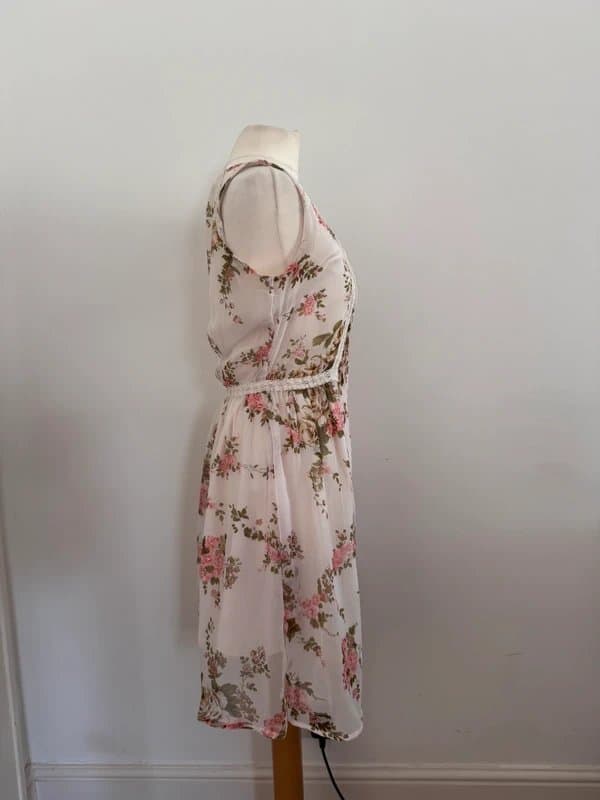 Peacocks Peacocks Pink Rose Floral Chiffon Midi Dress UK 10 – Early 2010s Romantic Tea Dress