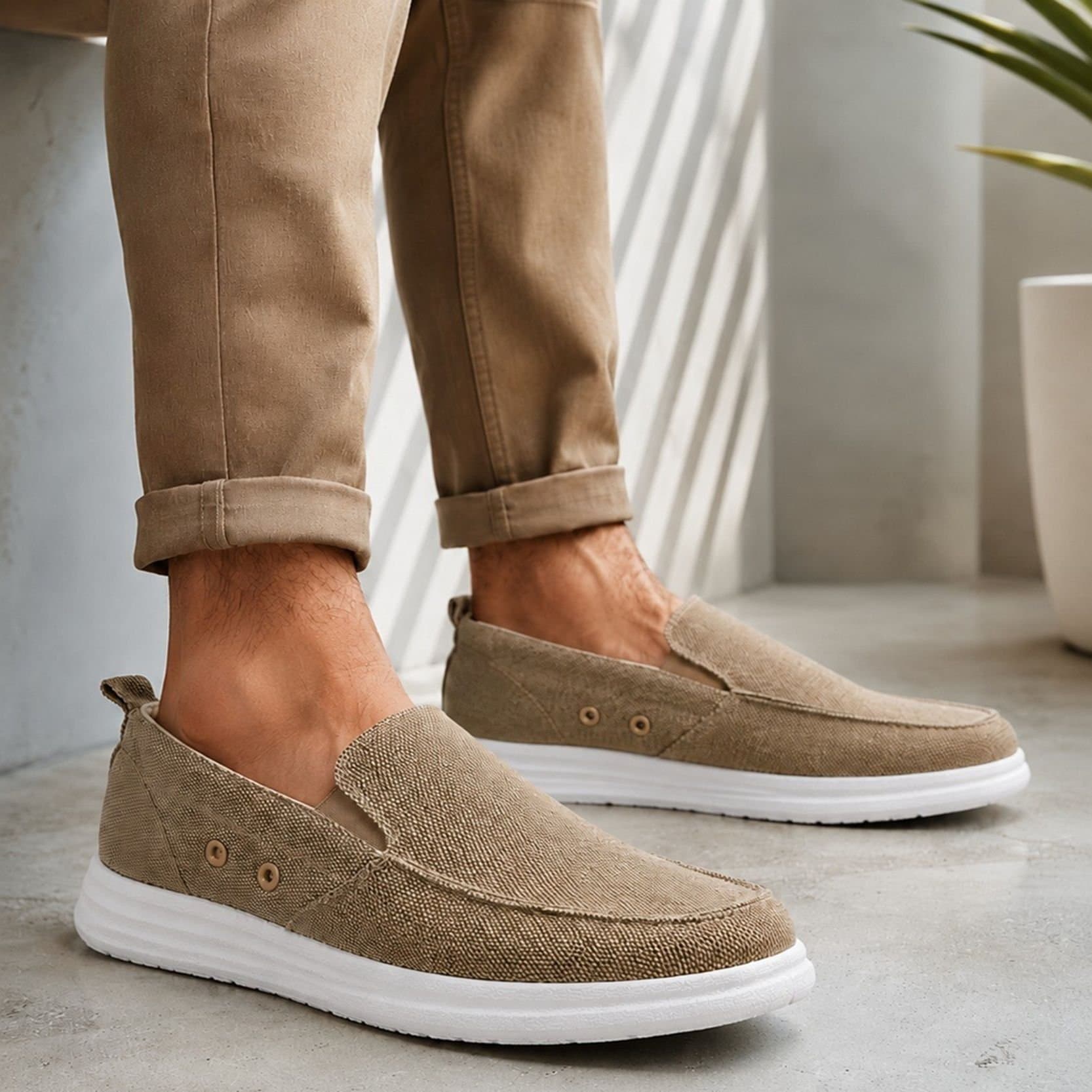 Charles Southwell Charles Southwell Men's Casual Canvas Slip-On Loafers In Beige