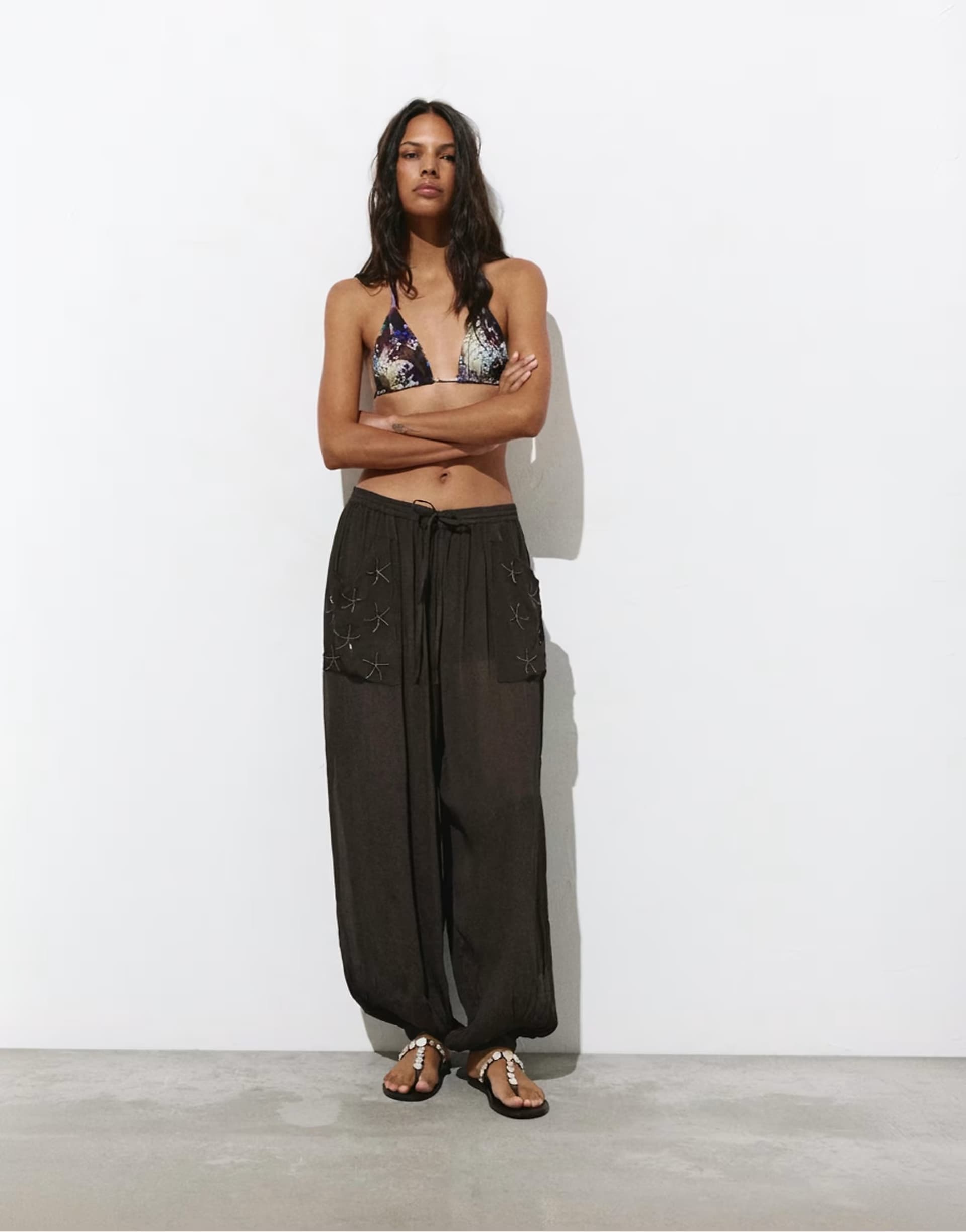 ASOS Pull&Bear Beaded sarouel trousers in brown