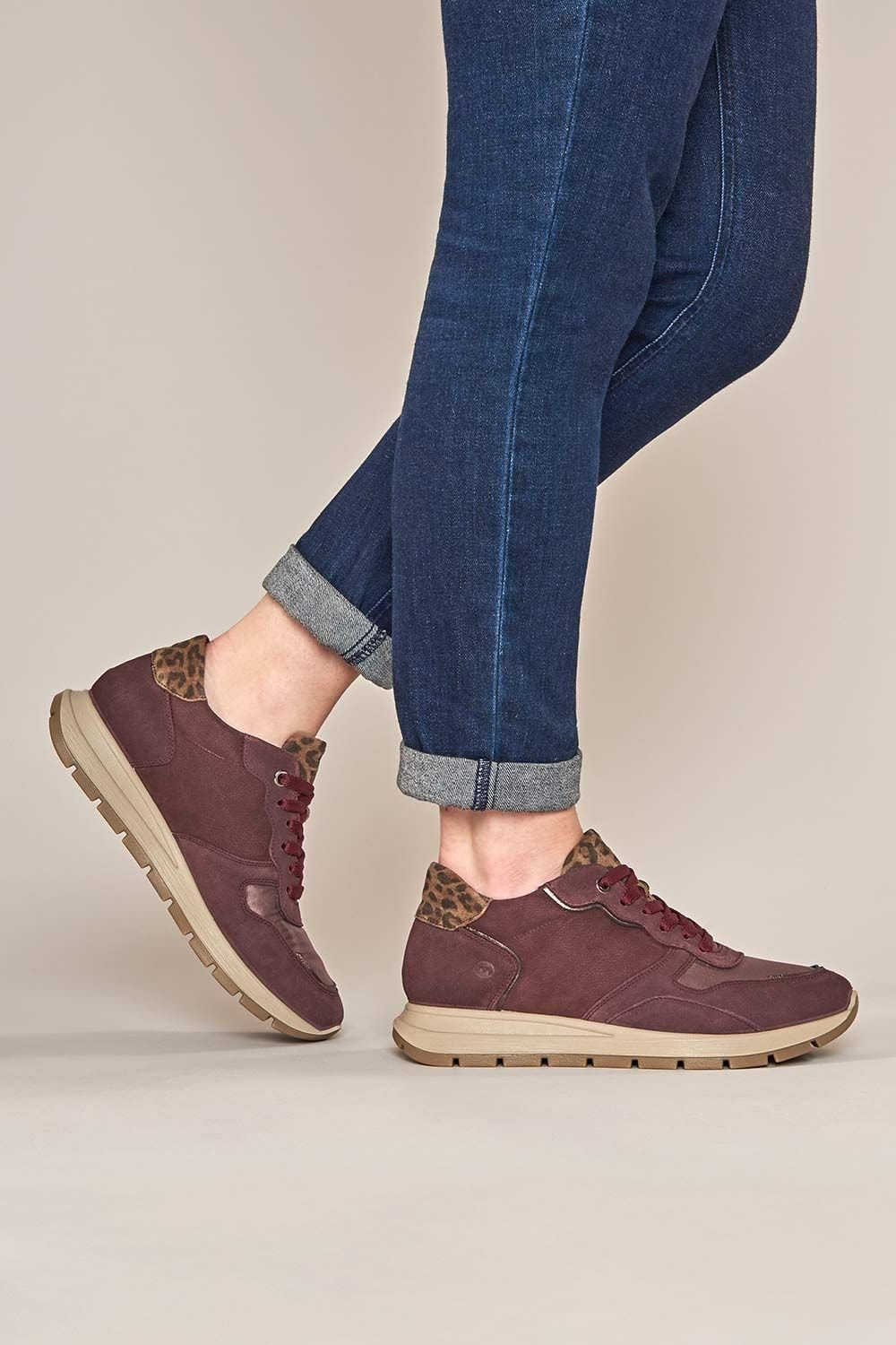 Moshulu Moshulu Women's 'Teresa' Lace Up Mesh Panel Trainers in Dark Red - 1