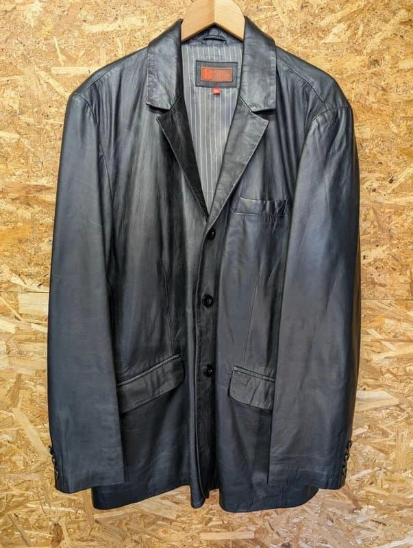 Helium Helium Soft Leather Jacket Mens 3XL Black Button Up Long Blazer Y2K Vintage
