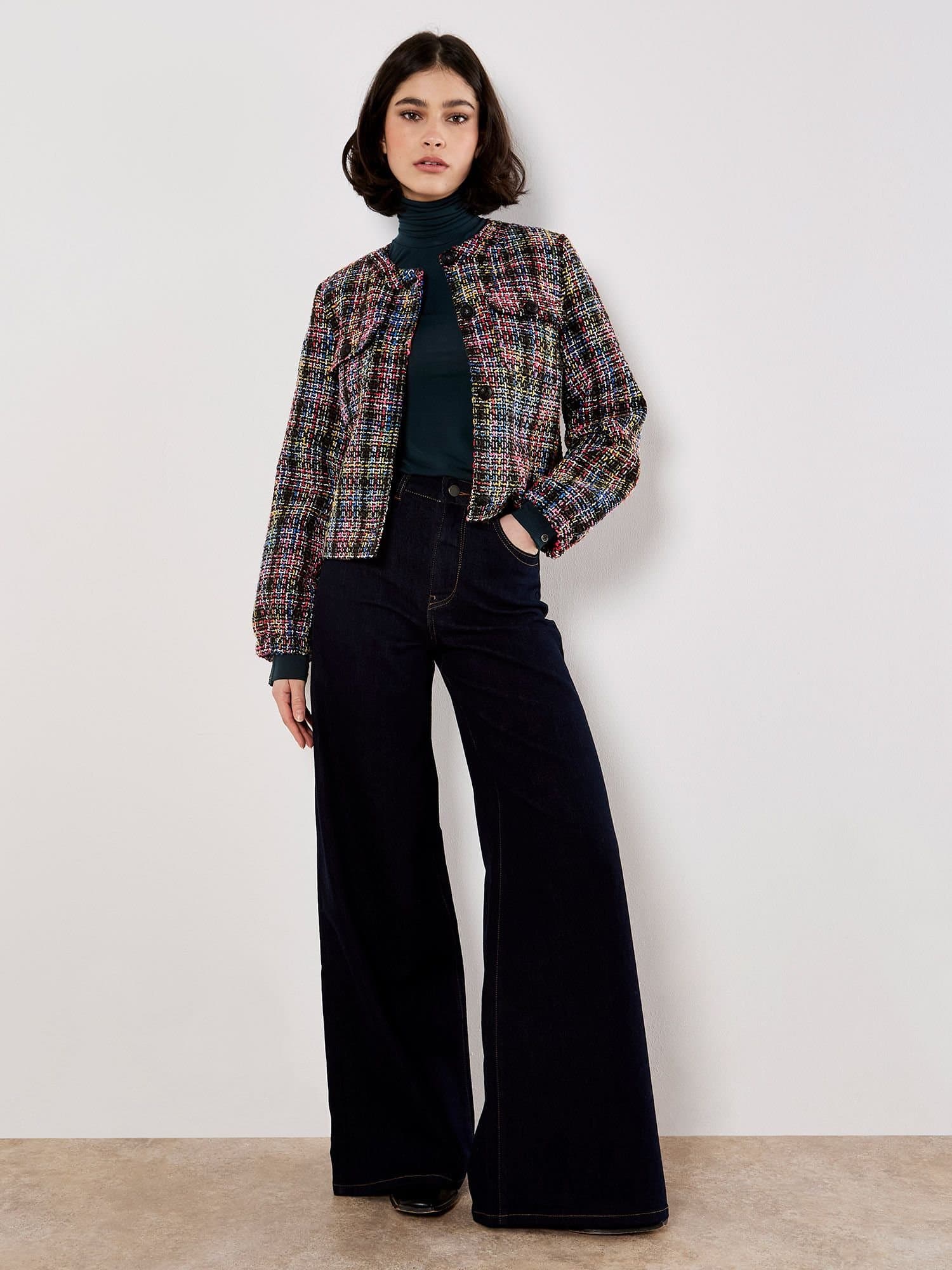 Apricot Apricot Women's Multicoloured Tweed Jacket in Black