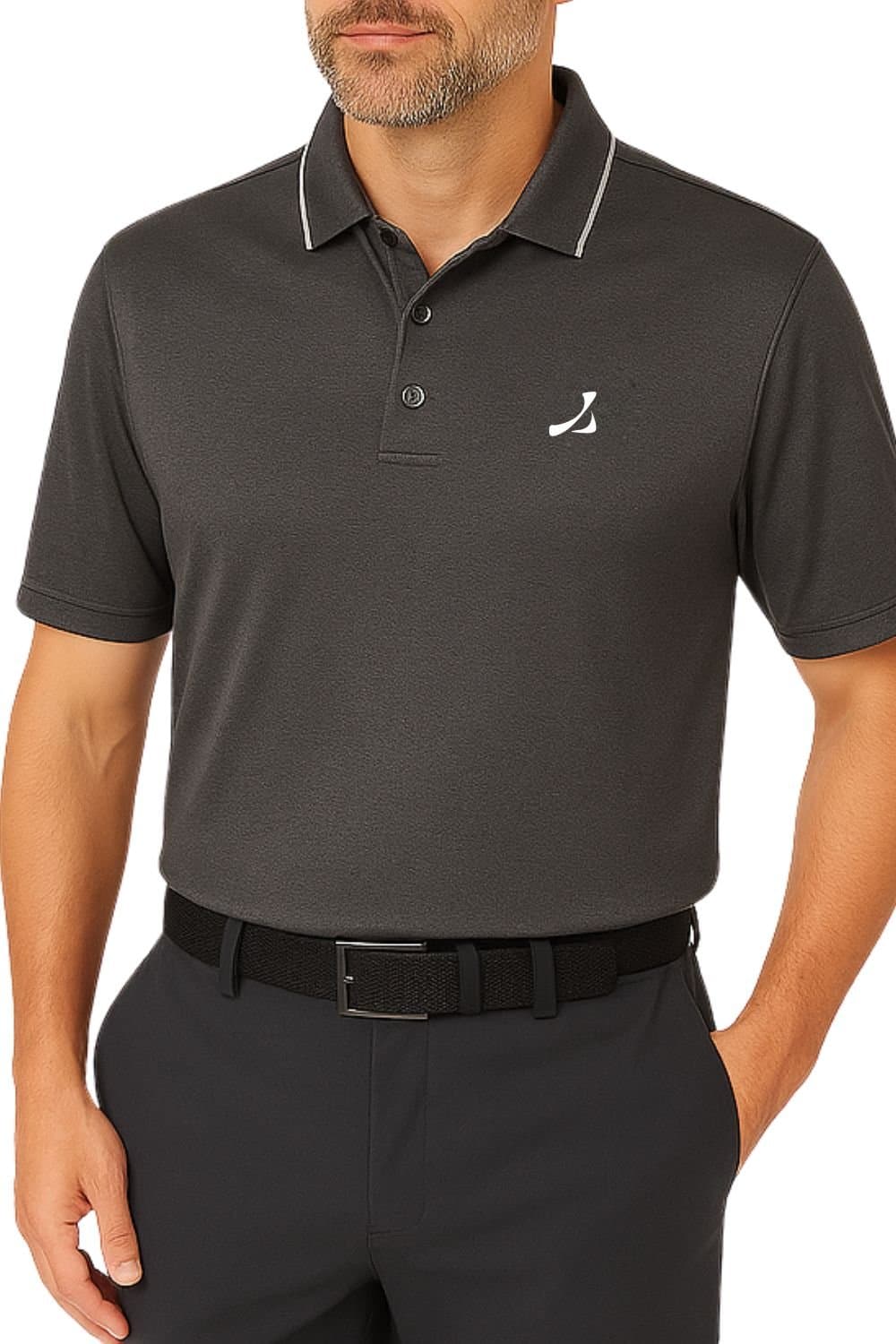 Under Par Under Par Men's UV Protection Stretch Waffle Knit Golf Polo Shirt in Charcoal
