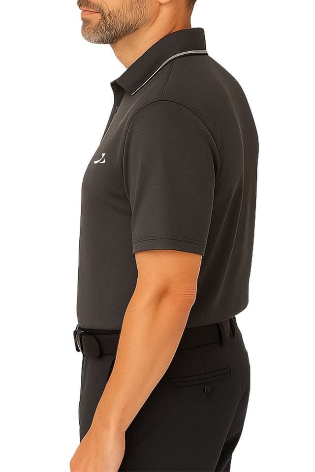 Under Par Under Par Men's UV Protection Stretch Waffle Knit Golf Polo Shirt in Charcoal - 2