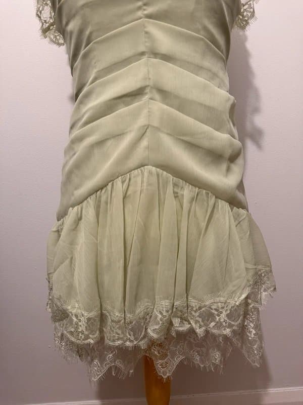 ASOS Design Pretty sage green lace trim mini dress with ruffles, new - Size 12