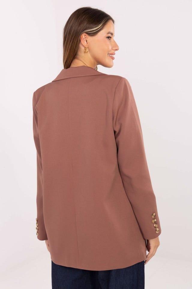 Love Lace Love Lace Women's Elegant Double Breasted Cotton Blazer with Pockets in Brown - 3