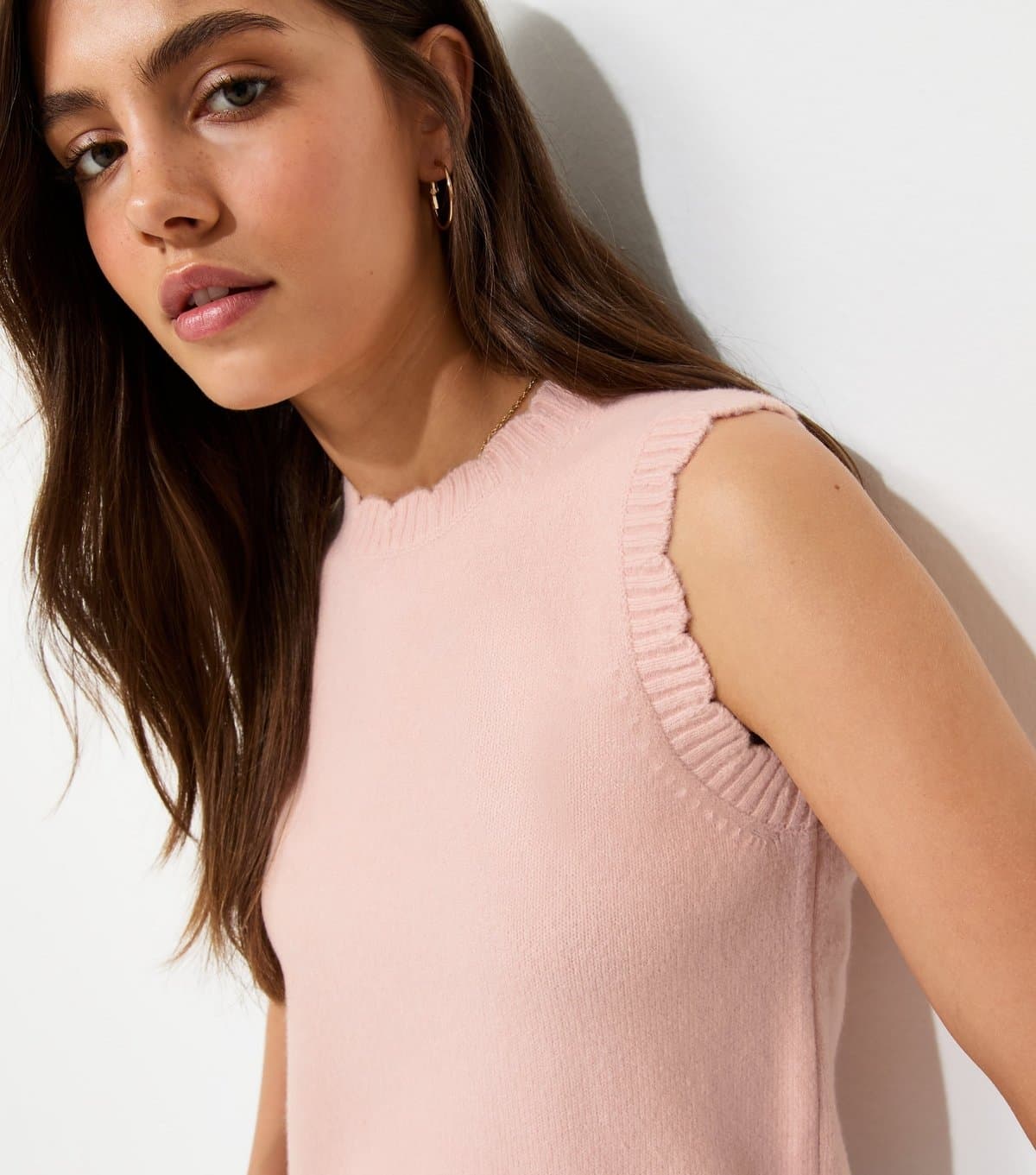 New Look Women's Light Pink Scalloped Edge Knitted Tabard Vest New Look