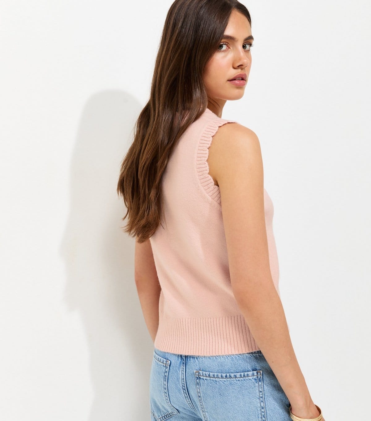 New Look Women's Light Pink Scalloped Edge Knitted Tabard Vest New Look - 4