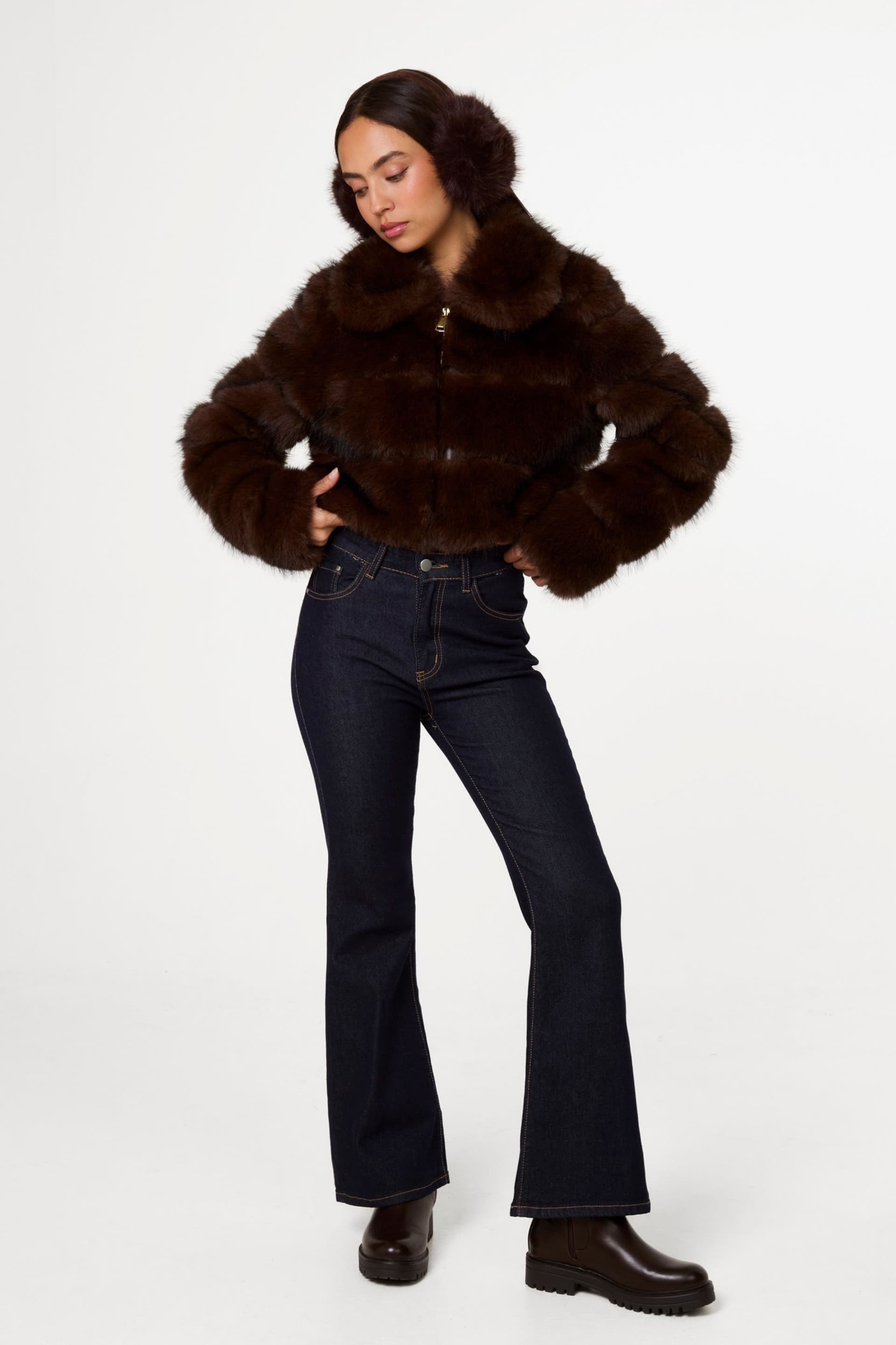 Pink Vanilla Pink Vanilla Women's Brown Faux Fur Cropped Coat