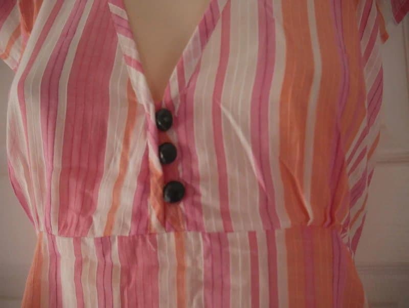 Carbon Carbon Dress Ladies Size 14 Pink Stripe Floral Cotton Summer Holiday Tea Dress Sundress BNWT New