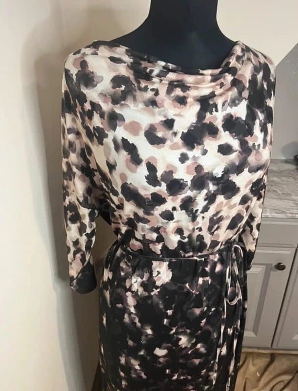 Phase Eight Phase Eight Abstract Spot Print Cowl Neck Long Sleeve Midi Dress Size 14