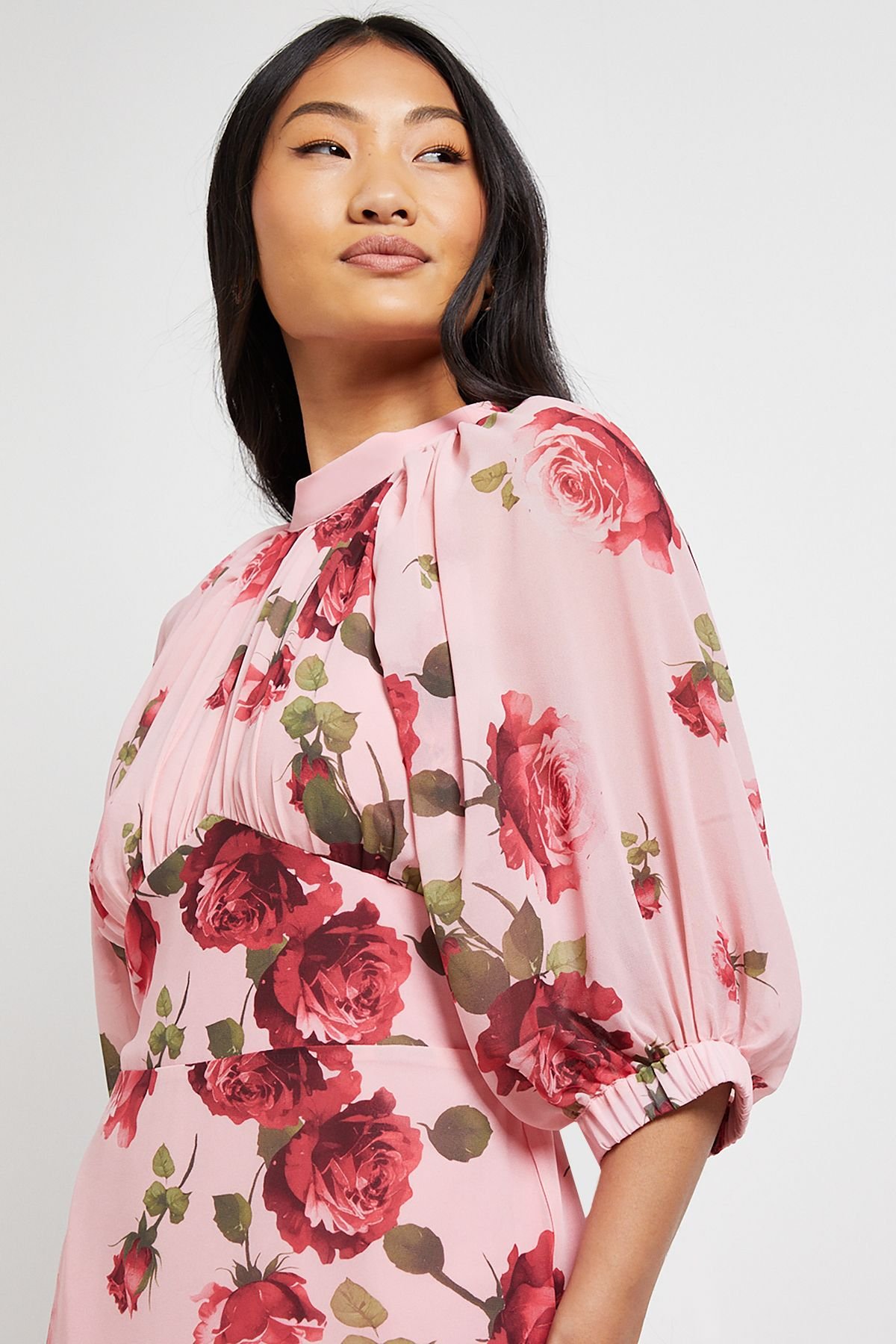 Dorothy Perkins Dorothy Perkins Women's DP Luxe Petite Printed Floral Chiffon Empire Waist Tiered Frill Maxi Dress in Pink - 4