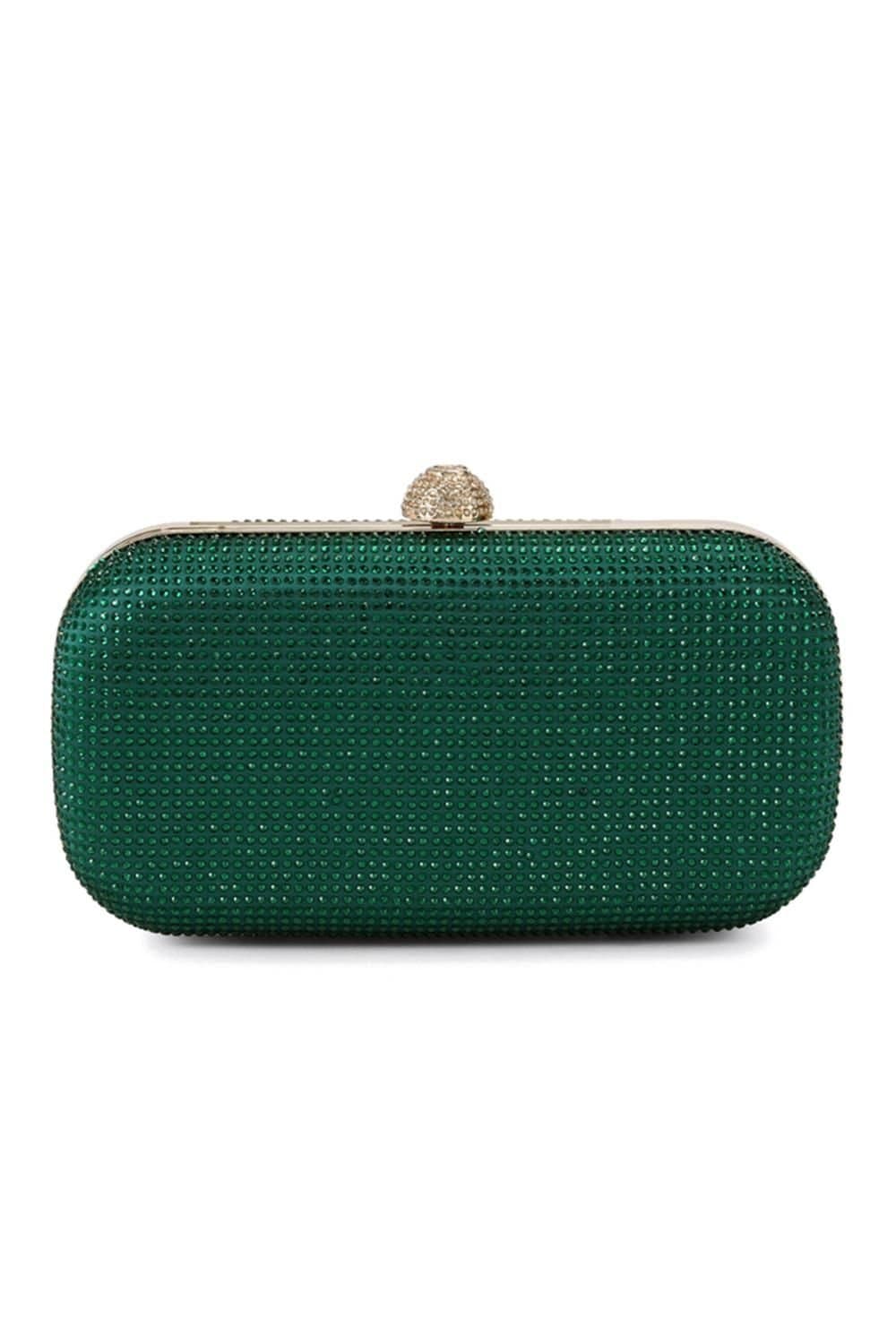 Carvela Carvela Dark Green Satin Crystal Embellished Clutch Bag