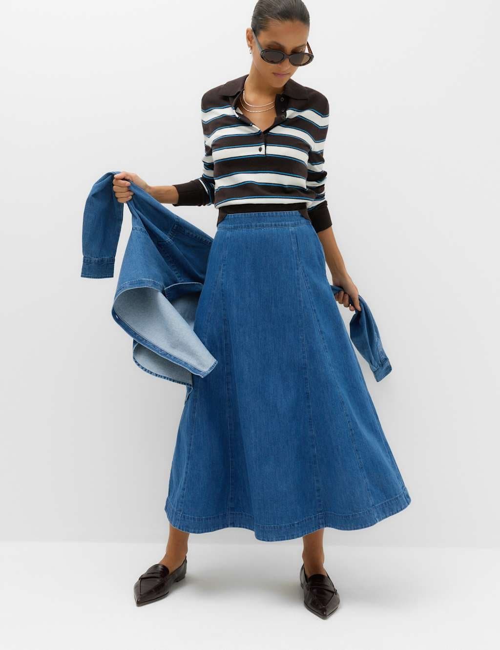 Marks & Spencer M&S Denim Midi Skirt Denim