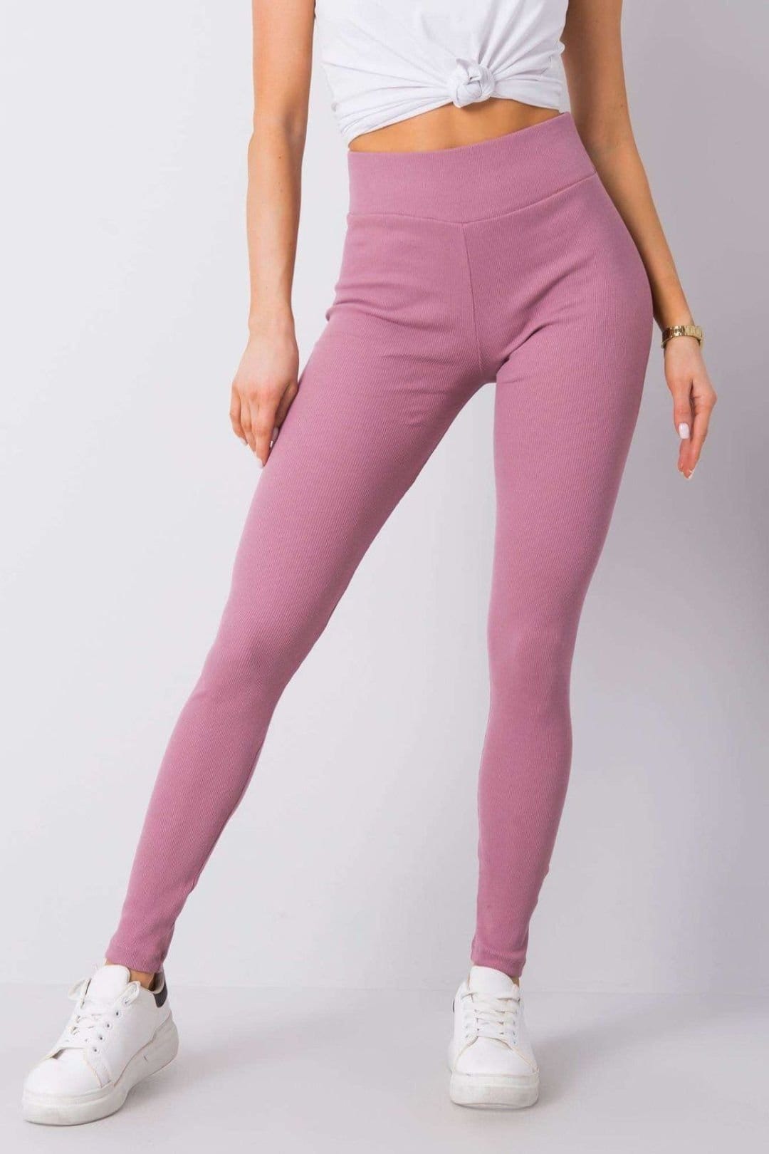 Love Lace Pink Ribbed High Waisted Long Leggings