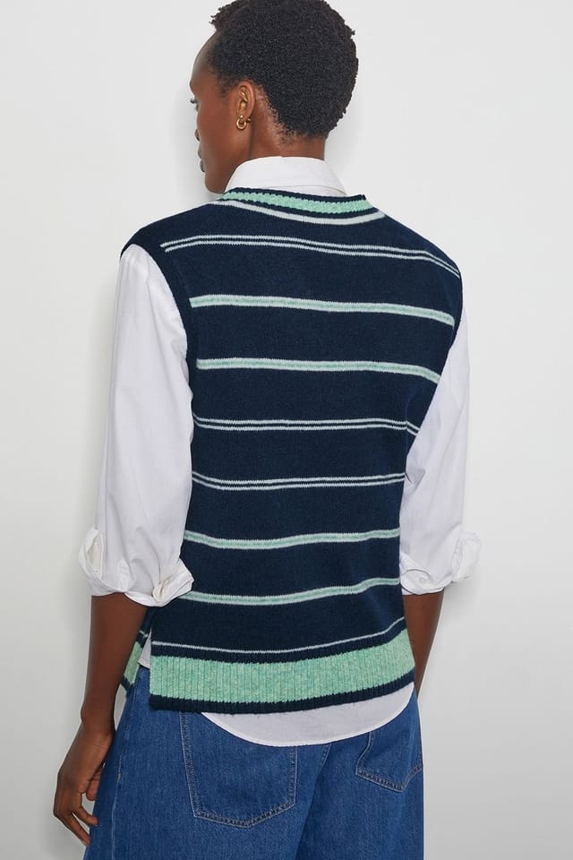 Monsoon Monsoon Women's Shauna V-Neck Stripe Knitted Vest Blue - 2