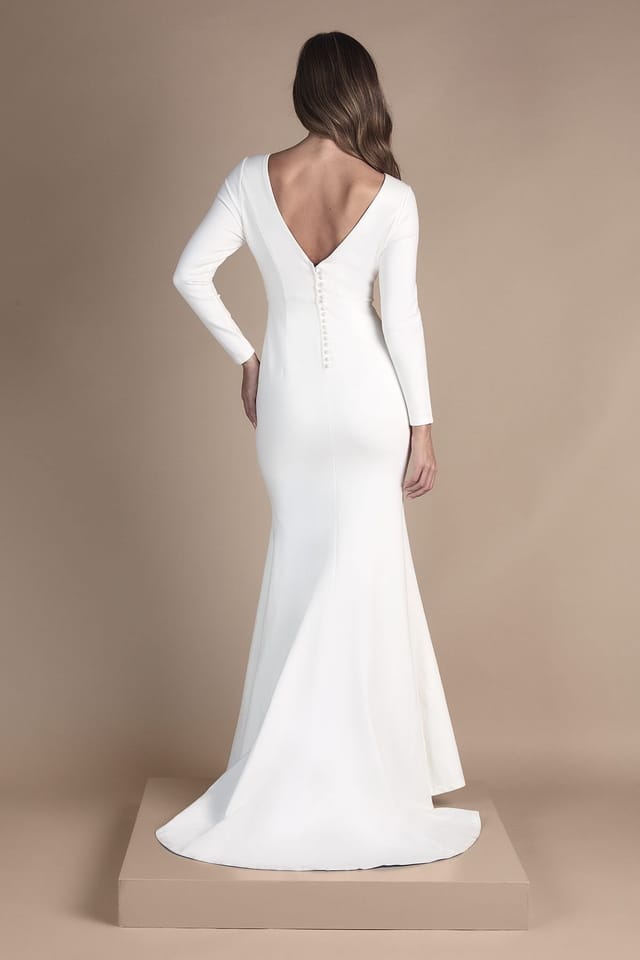 Coast Coast Women's Petite Slash Neck Puddle Wedding Dress in Ivory - 3