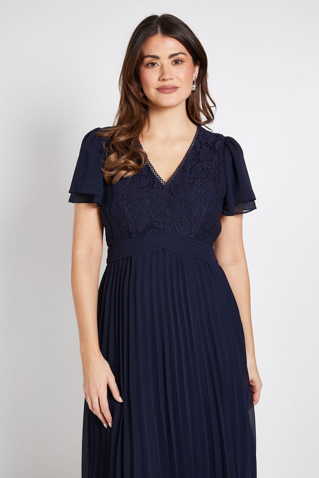 Wallis Wallis Women's Lace Pleat Detail Midi Dress in Navy - 2