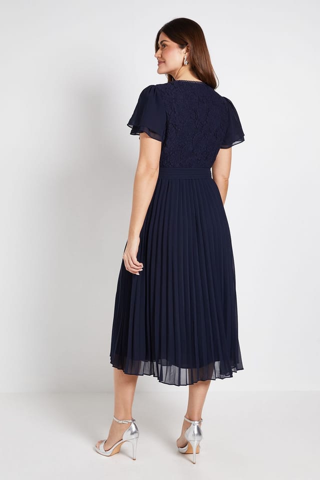 Wallis Wallis Women's Lace Pleat Detail Midi Dress in Navy - 3