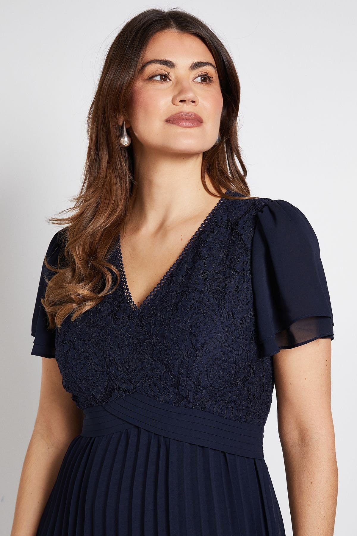 Wallis Wallis Women's Lace Pleat Detail Midi Dress in Navy - 4