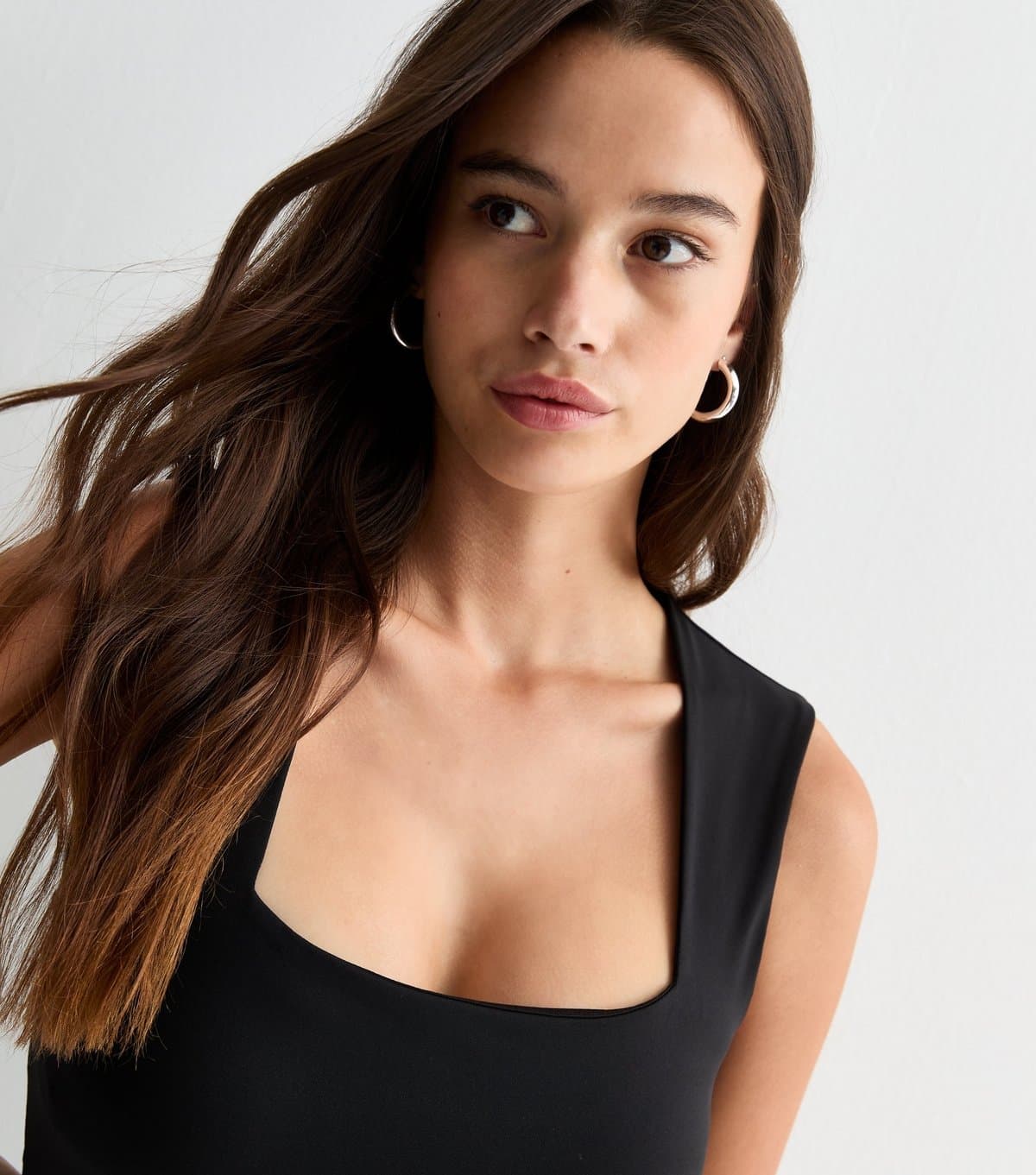New Look Women's Black Slinky Square Neck Thong Bodysuit New Look