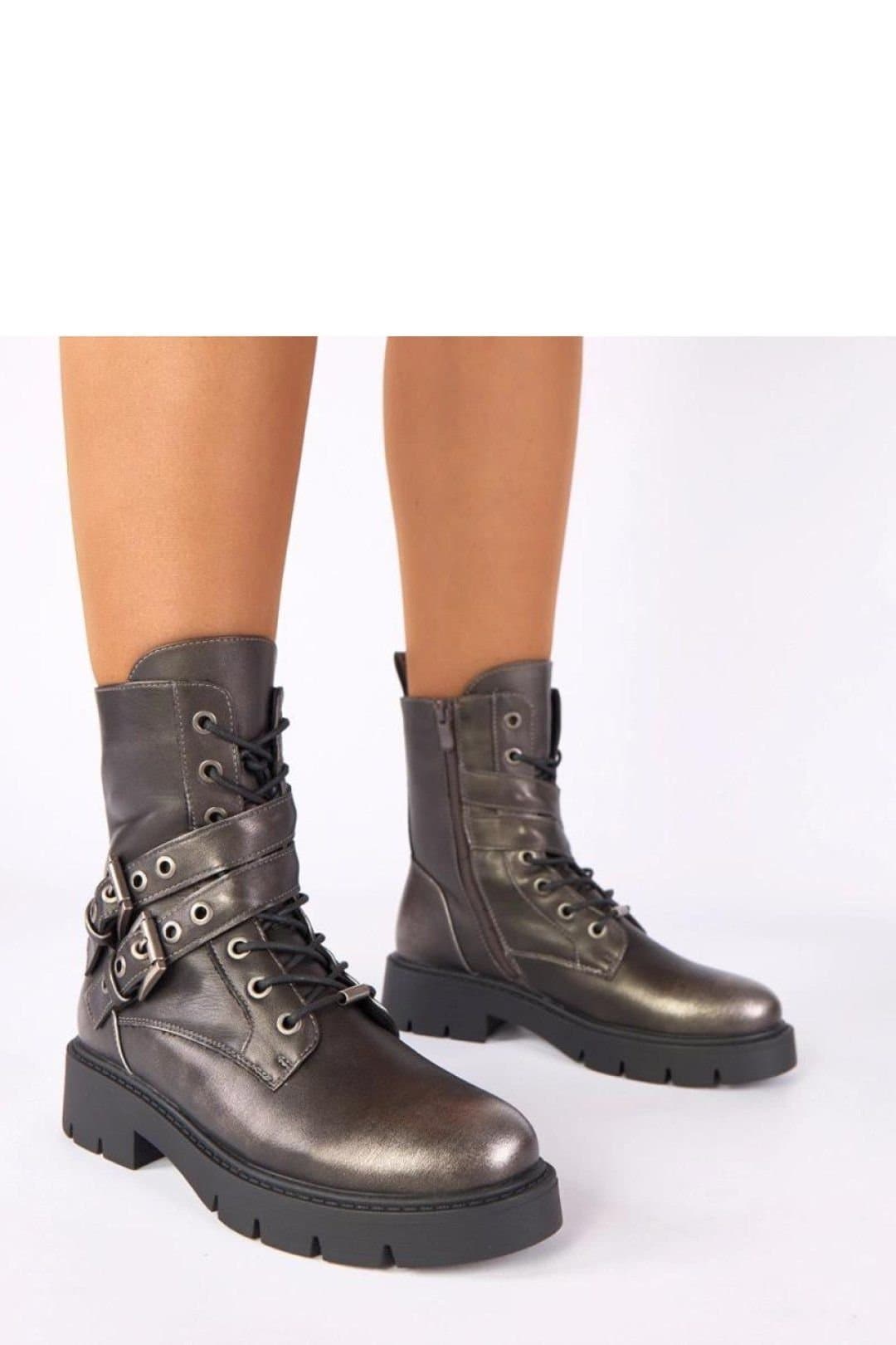 Love Lace Love Lace Women's Ruthy Metallic Platform Ankle Boots with Buckle Detail Style in Grey