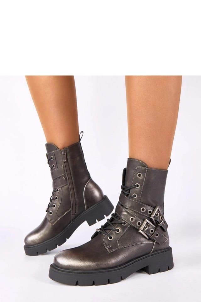 Love Lace Love Lace Women's Ruthy Metallic Platform Ankle Boots with Buckle Detail Style in Grey - 2
