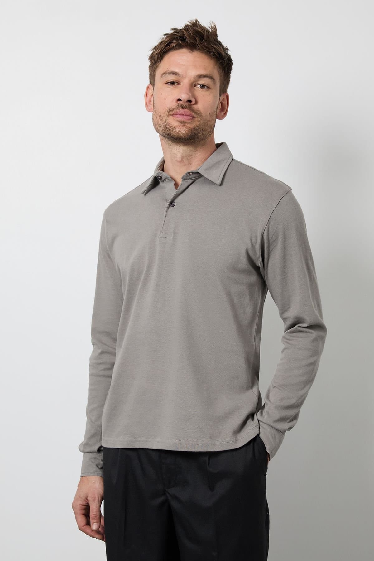 Burton Burton Men's Grey Long Sleeve Smart Polo Shirt