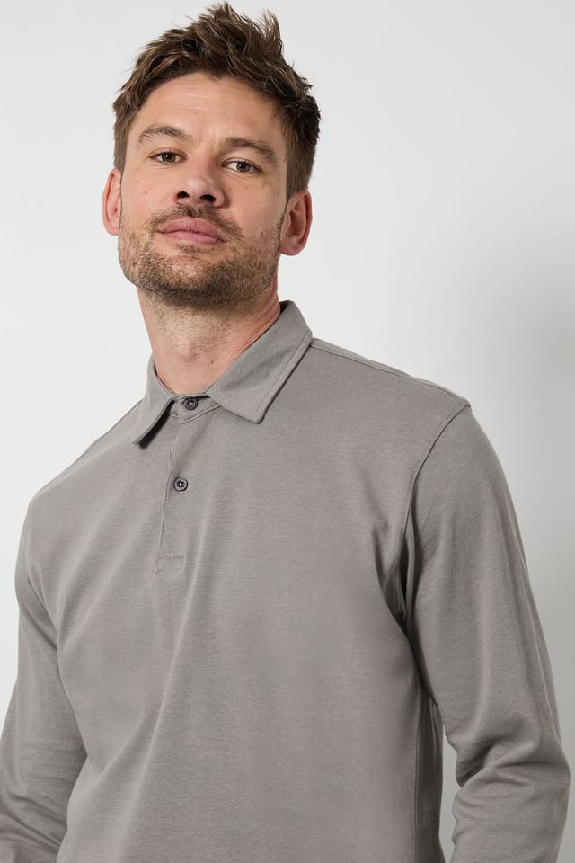 Burton Burton Men's Grey Long Sleeve Smart Polo Shirt - 2
