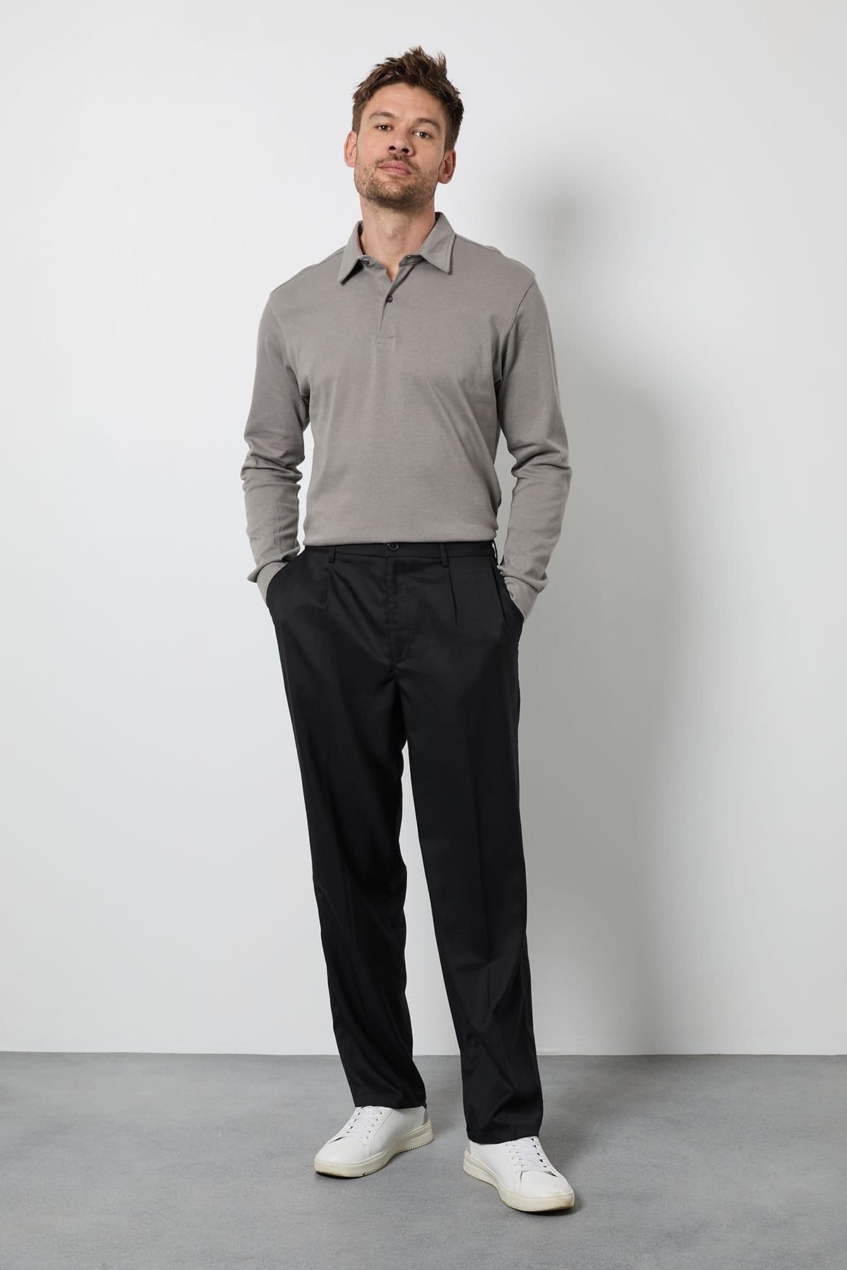 Burton Burton Men's Grey Long Sleeve Smart Polo Shirt - 4