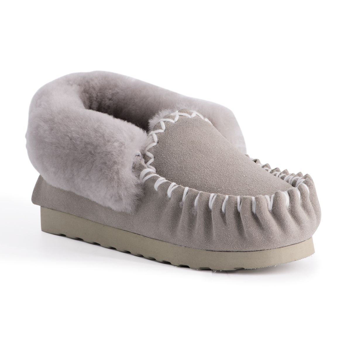 Aus Wooli Australia Aus Wooli Australia Women's Hand Stitched Sheepskin Moccasin in Light Grey - 1