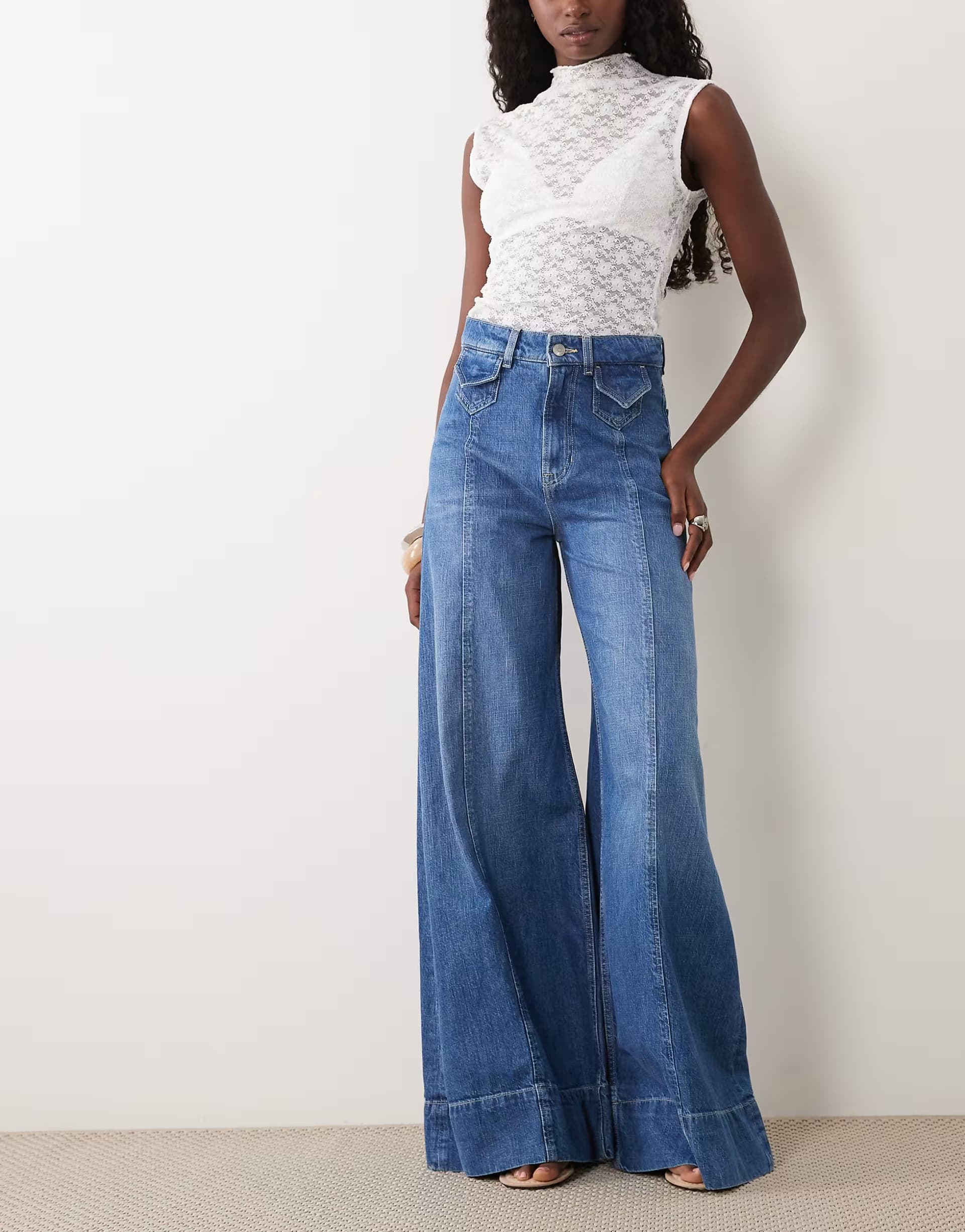 ASOS BOSS Orange co-ord wide leg jeans in mid blue