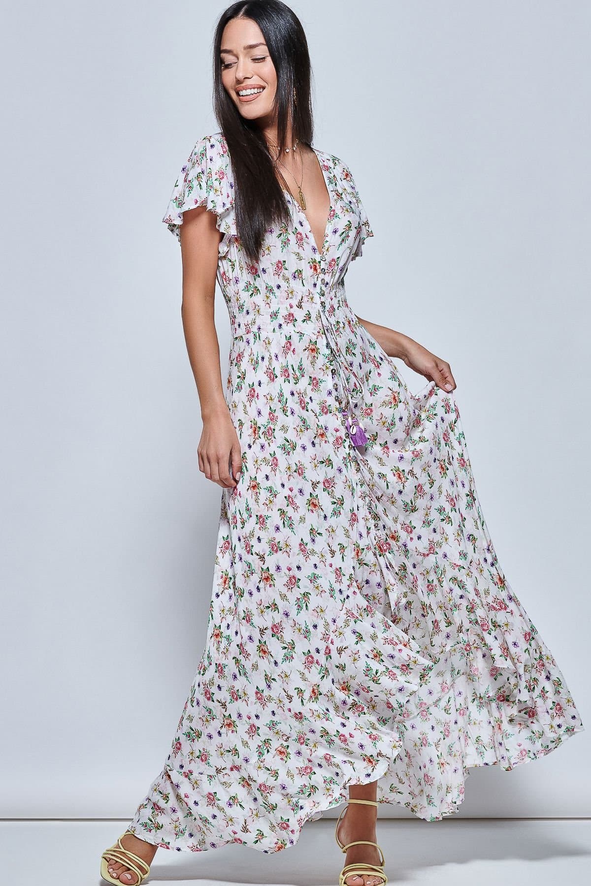 Jolie Moi Jolie Moi Women's Angel Sleeved High Low Holiday Maxi DresS in White