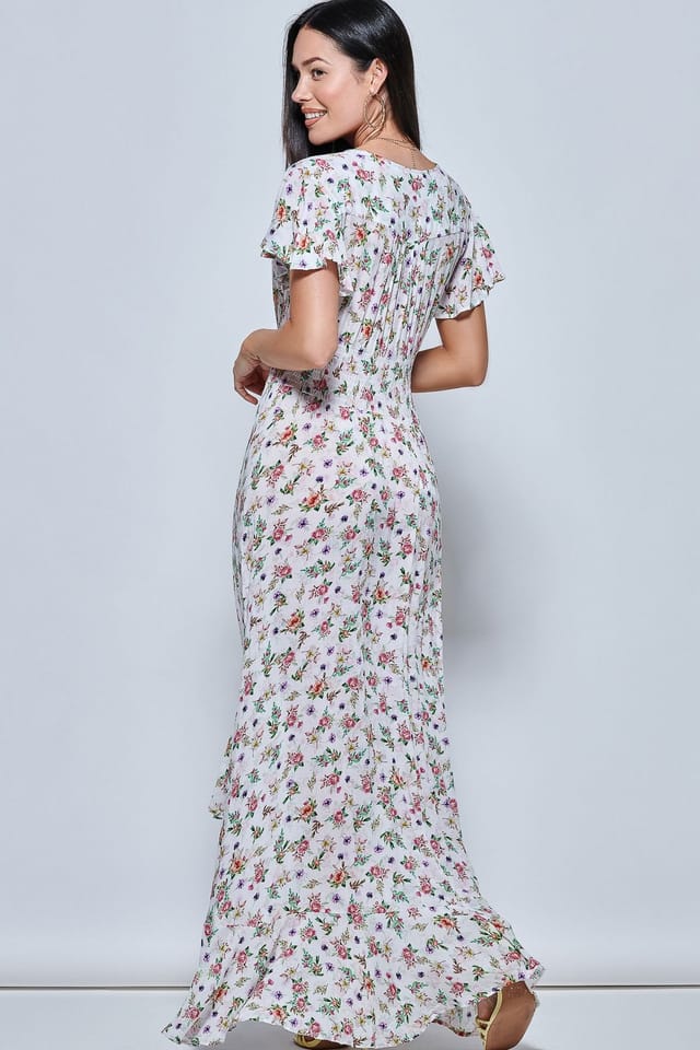 Jolie Moi Jolie Moi Women's Angel Sleeved High Low Holiday Maxi DresS in White - 2