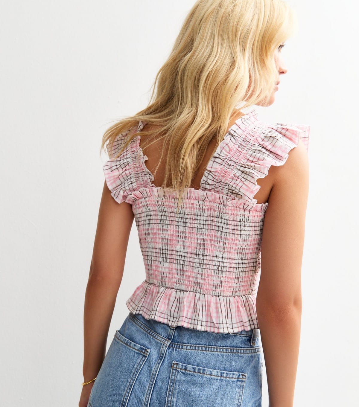 New Look Women's Pink Checked Shirred Cami Top New Look - 4