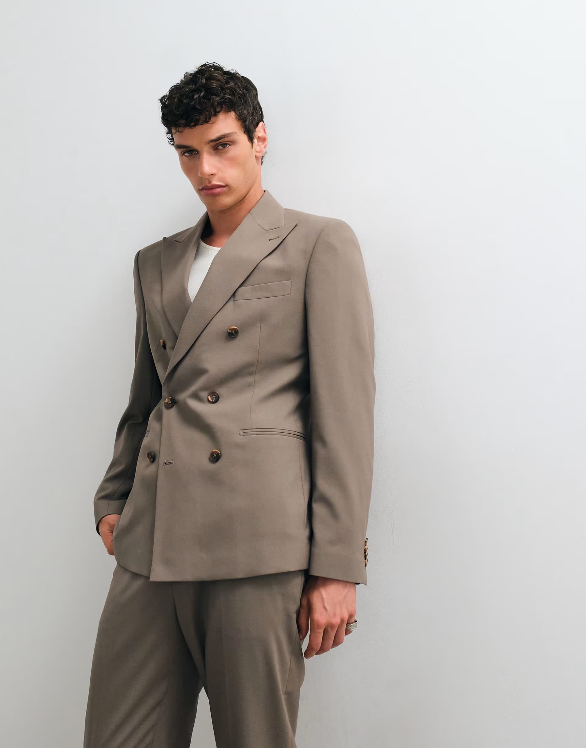ASOS ASOS DESIGN slim double breasted suit jacket in brown